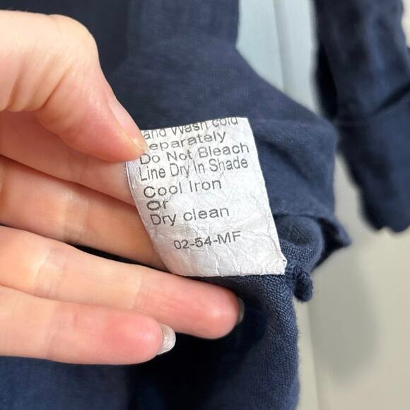 Lungo L’Arno Navy Blue 100% Linen Made in Italy Button Front Top Medium - Picture 6 of 7